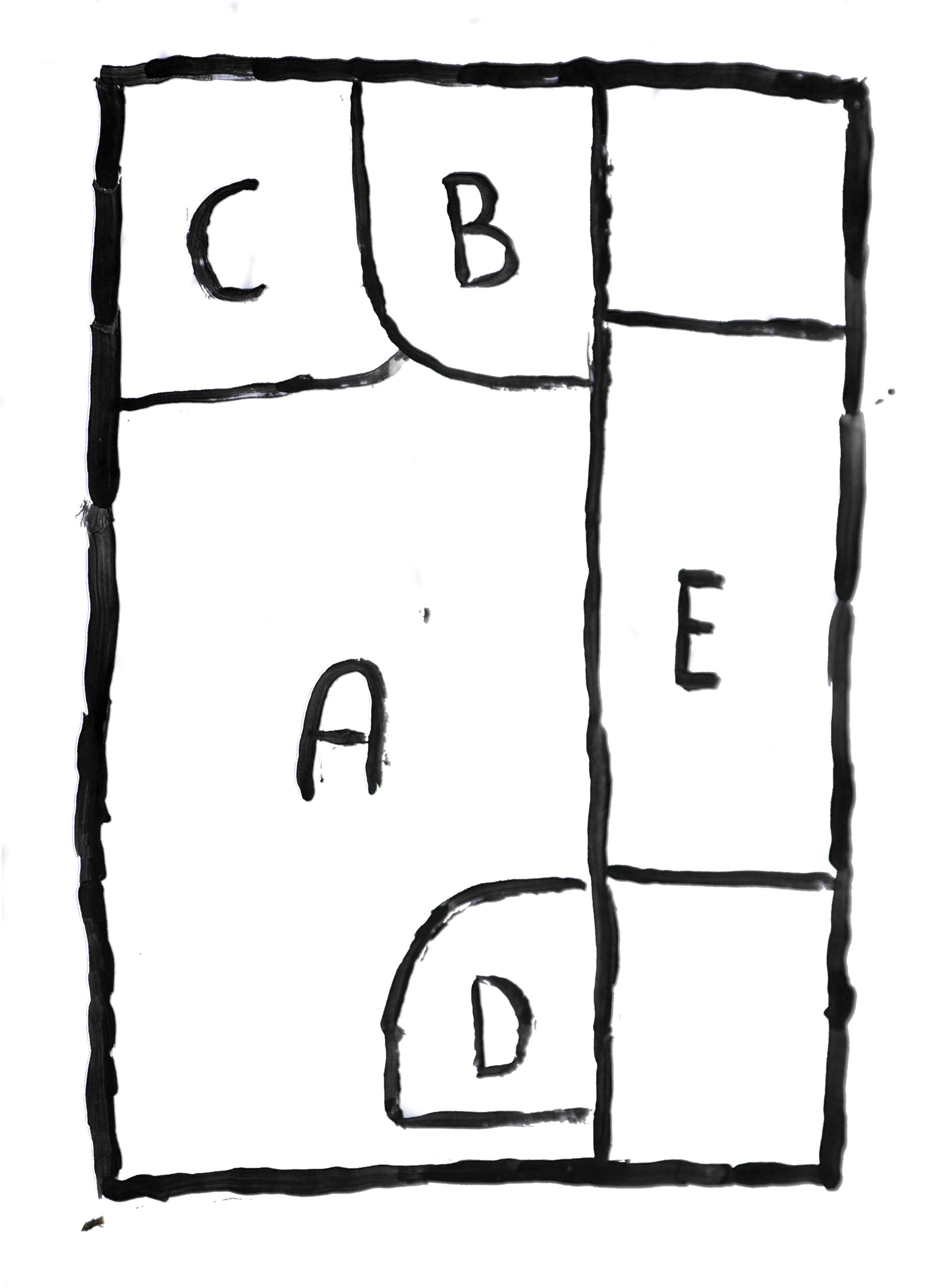 Floor plan of Loumi Studio showing rooms A through E